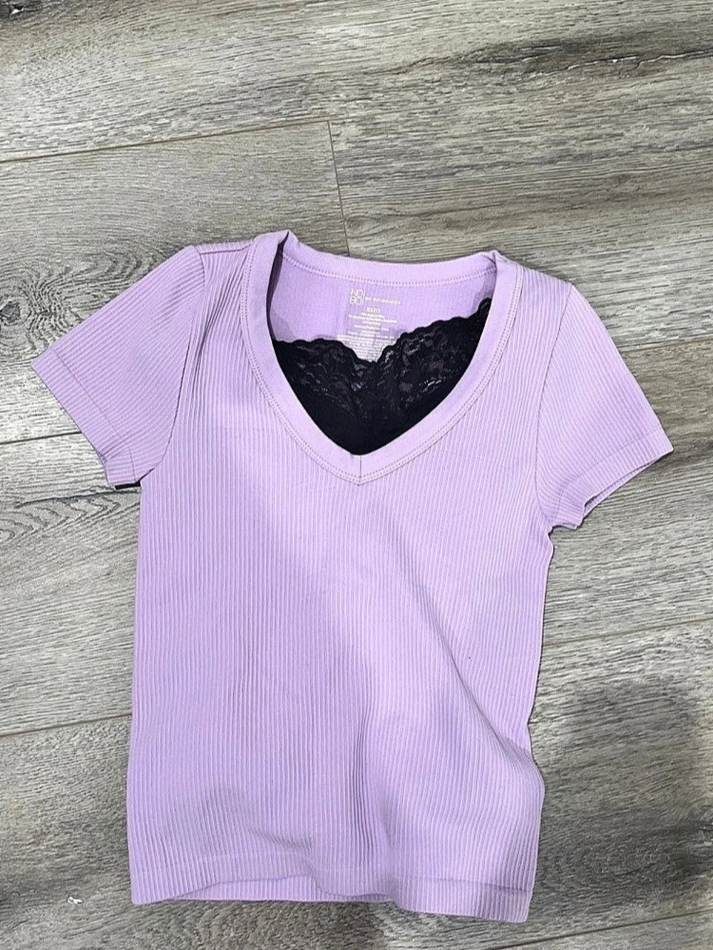 No Boundaries Ribbed V-Neck Lace Inset Top Purple